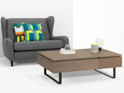 Vente-unique Salontafel-Salontafel Met Verstelbaar Blad En 1 Lade Van Mdf En Metaal - Donker Natuurlijk - Dalaho