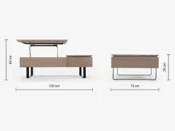 Vente-unique Salontafel-Salontafel Met Verstelbaar Blad En 1 Lade Van Mdf En Metaal - Donker Natuurlijk - Dalaho