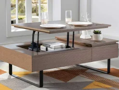 Vente-unique Salontafel-Salontafel Met Verstelbaar Blad En 1 Lade Van Mdf En Metaal - Donker Natuurlijk - Dalaho