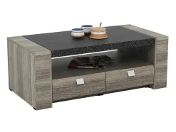 Vente-unique Salontafel-Salontafel Meteorite - 2 Laden - Mdf Blad Met Granieteffect