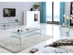 Vente-unique Salontafel-Salontafel Trenia - Dubbele Plaat - Gehard Glas