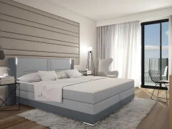 Ysmée Boxspringbed-Samenstelling Boxspring Hoofdbord Met Leds + Lattenbodems + Matras + Dekmatras Asti Van Ysmee - 160 X 200 Cm - Antraciet En Lichtgrijs
