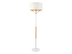 OZAIA Staande Lamp-Scandinavische Staande Lamp Van Metaal, Linnen En Hevea - D44 X H164 Cm - Naturel En Wit - Addis