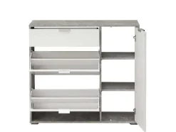 Vente-unique Schoenenkast-Schoenenkast Arietta - 2 Vlakken, 1 Deur En 1 Lade - Kleur: Wit & Beton