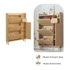 ModernLuxe Schoenenkast-Schoenenkast In Hout En Rotan - 3 Klepdeuren En 1 Lade - Verstelbare Plank - Naturel