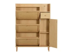 ModernLuxe Schoenenkast-Schoenenkast In Hout En Rotan - 3 Klepdeuren En 1 Lade - Verstelbare Plank - Naturel