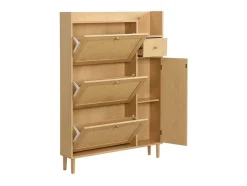 ModernLuxe Schoenenkast-Schoenenkast In Hout En Rotan - 3 Klepdeuren En 1 Lade - Verstelbare Plank - Naturel