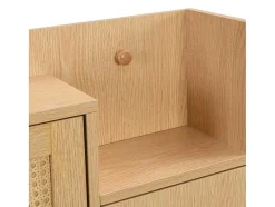 ModernLuxe Schoenenkast-Schoenenkast In Hout En Rotan - 3 Klepdeuren En 1 Lade - Verstelbare Plank - Naturel & Wit