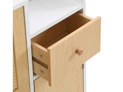 ModernLuxe Schoenenkast-Schoenenkast In Hout En Rotan - 3 Klepdeuren En 1 Lade - Verstelbare Plank - Naturel & Wit
