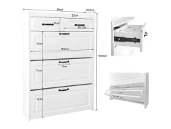 ModernLuxe Schoenenkast-Schoenenkast In Spaanplaat - 3 Klepdeuren En 2 Laden - Wit