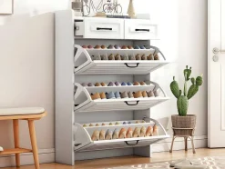 ModernLuxe Schoenenkast-Schoenenkast In Spaanplaat - 3 Klepdeuren En 2 Laden - Wit