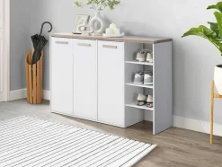 Vente-unique Schoenenkast-Schoenenkast Met 3 Deuren En 3 Opbergvakken Wit En Houtlook Skaido