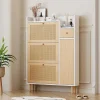 Vente-unique Schoenenkast-Schoenenkast Met 3 Klepdeuren En 1 Lade Afmeting 90L X 17B X 125H Cm Houtlook Rotan Rieteffect Kleur Wit + Eiken