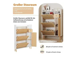 Vente-unique Schoenenkast-Schoenenkast Met 3 Klepdeuren En 1 Lade Afmeting 90L X 17B X 125H Cm Houtlook Rotan Rieteffect Kleur Wit + Eiken
