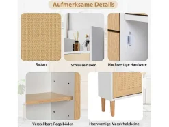 Vente-unique Schoenenkast-Schoenenkast Met 3 Klepdeuren En 1 Lade Afmeting 90L X 17B X 125H Cm Houtlook Rotan Rieteffect Kleur Wit + Eiken