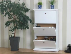 Vente-unique Schoenenkast-Schoenenkast Wit Venetie Met 3 Kleppen.