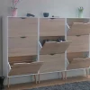 Vente-unique Schoenenkast-Schoenenkasten Napoli (Set Van Drie) Met 3 Lades Wit / Eiken.