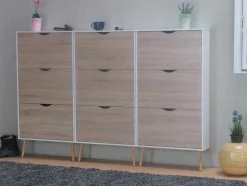 Vente-unique Schoenenkast-Schoenenkasten Napoli (Set Van Drie) Met 3 Lades Wit / Eiken.
