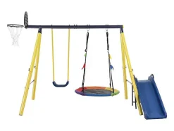 Vente-unique Spel Voor Buiten-Schommel Met Glijbaan Voor Kinderen - Metalen Frame - Buitenspeeltuin Voor Kinderen Van 3 Tot 8 Jaar - Geel