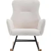 ModernLuxe Fauteuil Stof-Schommelstoel - Relaxstoel Voor In De Woonkamer - Opgevuld Met Teddypluche - Vakjes Aan De Zijkant Van De Armleuningen - Houten Onderstel - Wit