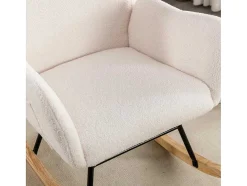 ModernLuxe Fauteuil Stof-Schommelstoel - Relaxstoel Voor In De Woonkamer - Opgevuld Met Teddypluche - Vakjes Aan De Zijkant Van De Armleuningen - Houten Onderstel - Wit