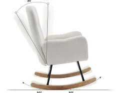 ModernLuxe Fauteuil Stof-Schommelstoel - Relaxstoel Voor In De Woonkamer - Opgevuld Met Teddypluche - Vakjes Aan De Zijkant Van De Armleuningen - Houten Onderstel - Wit