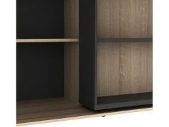 Vente-unique Boekenkast & Vitrine-Schuifboekenkast Met 18 Nissen - Naturel En Antraciet - Prali