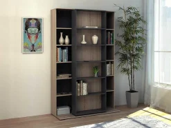 Vente-unique Boekenkast & Vitrine-Schuifboekenkast Met 18 Nissen - Naturel En Antraciet - Prali
