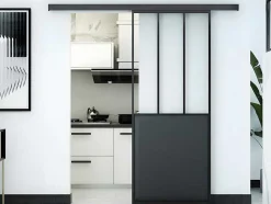 Vente-unique Schuifdeur-Schuifdeur In Gehard Glas - Mat Zwart - H205Cm X B73Cm - Artisto
