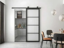Vente-unique Schuifdeur-Schuifdeur Sinca - H205 X B83 Cm - Gehard Glas En Aluminium