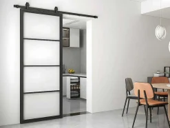 Vente-unique Schuifdeur-Schuifdeur Sinca - H205Cm X B73Cm - Helder Gehard Glas En Aluminium