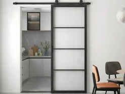 Vente-unique Schuifdeur-Schuifdeur Sinca - H205Cm X B73Cm - Helder Gehard Glas En Aluminium