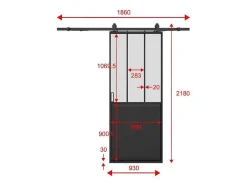 Vente-unique Schuifdeur-Schuifdeur Werkplaatsstijl Met Rails - Zwart En Mat Gehard Glas - H205 Cm X L93 Cm - Artisto Ii