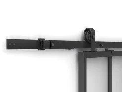 Vente-unique Schuifdeur-Schuifdeur Werkplaatsstijl Met Rails - Zwart En Mat Gehard Glas - H205 Cm X B83 Cm - Artisto Ii