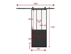 Vente-unique Schuifdeur-Schuifdeur Werkplaatsstijl Met Rails - Zwart En Mat Gehard Glas - H205 Cm X B83 Cm - Artisto Ii