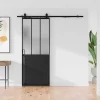 Vente-unique Schuifdeur-Schuifdeur Werkplaatsstijl Met Rails - Zwart En Mat Gehard Glas - H205 Cm X L73 Cm - Artisto Ii