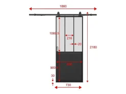 Vente-unique Schuifdeur-Schuifdeur Werkplaatsstijl Met Rails - Zwart En Mat Gehard Glas - H205 Cm X L73 Cm - Artisto Ii