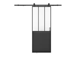 Vente-unique Schuifdeur-Schuifdeur Werkplaatsstijl Met Rails - Zwart En Mat Gehard Glas - H205 Cm X L73 Cm - Artisto Ii