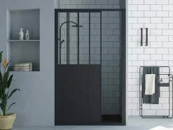 Shower & Design Douchewand-Schuifdouchedeur Mat Zwart Met Werkplaatsstijl - 120 X 195 Cm - Urbanik