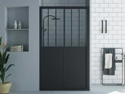 Shower & Design Douchewand-Schuifdouchedeur Mat Zwart Met Werkplaatsstijl - 120 X 195 Cm - Urbanik