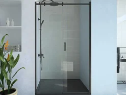 Shower & Design Douchewand-Schuifdouchedeur Met Wieltjes Mat Zwart Industriele Stijl - 120 X 195 Cm - Anakao
