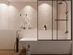 Shower & Design Badscherm-Schuifdouchewand Mat Zwart Met Handdoekenrek - 120 X 140 Cm - Waimea