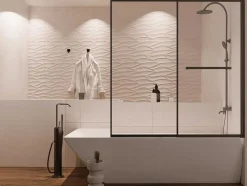 Shower & Design Badscherm-Schuifdouchewand Mat Zwart Met Handdoekenrek - 120 X 140 Cm - Waimea