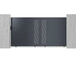 EXPERTLAND Hekjes & Poorten-Schuifpoort Van Aluminium Met Motieven - Halfopengewerkt - L. 374 X H. 180 Cm - Antraciet - Gregor
