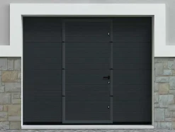 Somfy Garagedeur-Sectionale Garagedeur Met Gegroefd Effect En Centrale Loopdeur - Antraciet - Met -Motor - Noria