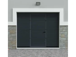 Somfy Garagedeur-Sectionale Garagedeur Met Gegroefd Effect En Centrale Loopdeur - Antraciet - Met -Motor - Noria