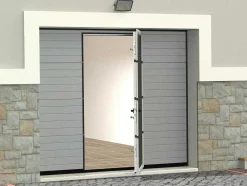 Vente-unique Garagedeur-Sectionale Garagedeur Met Gegroefd Effect En Centrale Grijze Loopdeur Met Motor - Noria