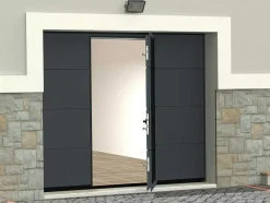 Vente-unique Garagedeur-Sectionale Garagedeur Met Glad Effect En Centrale Loopdeur In Antraciet Met Motor - Lavega