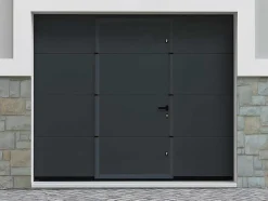 Vente-unique Garagedeur-Sectionale Garagedeur Met Glad Effect En Centrale Loopdeur In Antraciet Met Motor - Lavega
