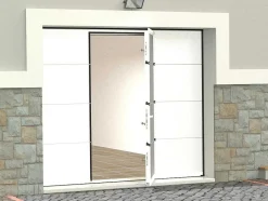 Somfy Garagedeur-Sectionale Garagedeur Met Glad Effect Met Centrale Witte Loopdeur En Motor - Lavega